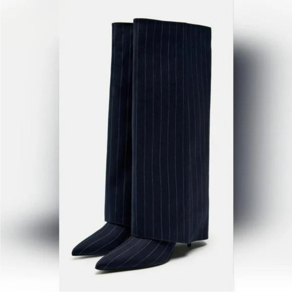 ZARA TALL FABRIC STRIPED HEELED BOOTS - Picture 3 of 4